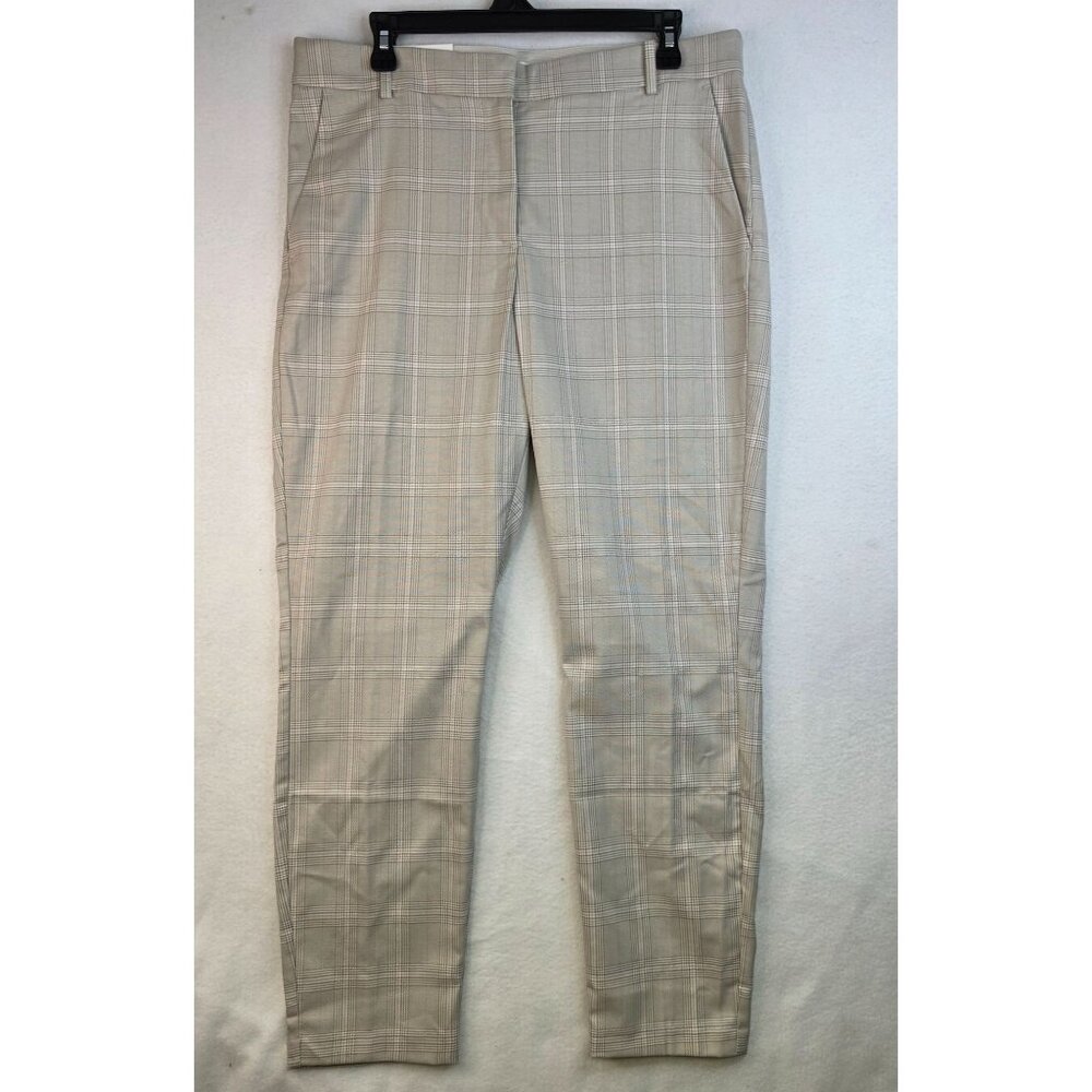 H&M Ankle-Length Plaid Slacks Size 14 Beige Checkered Preppy Academia New